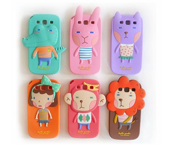 卡通動物硅膠手機殼，全包防摔手機套-硅膠套